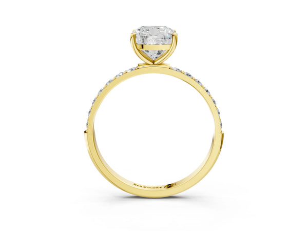 Yellow gold Cushion Cut Diamond Pavé Band Solitaire Ring with Four-Prong Setting_75
