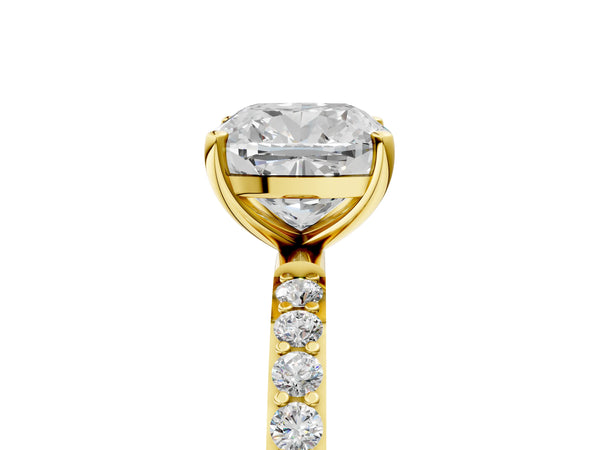 Yellow gold Cushion Cut Diamond Pavé Band Solitaire Ring with Four-Prong Setting_77