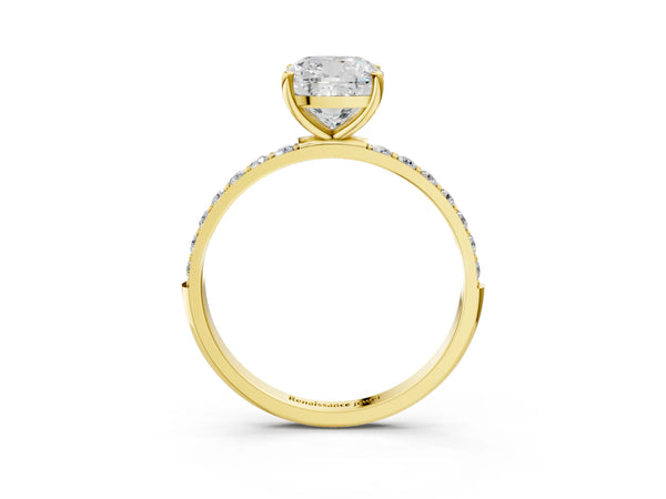 Yellow gold Cushion Cut Diamond Pavé Band Solitaire Ring with Four-Prong Setting_93