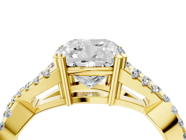 Yellow gold Cushion Solitaire Twist Band with Pavé Setting and Four-Prong Setting_22