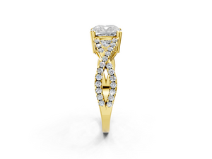 Yellow gold Cushion Solitaire Twist Band with Pavé Setting and Four-Prong Setting_2