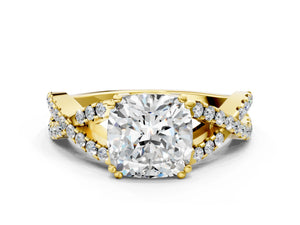 Yellow gold Cushion Solitaire Twist Band with Pavé Setting and Four-Prong Setting_30