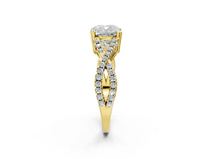 Yellow gold Cushion Solitaire Twist Band with Pavé Setting and Four-Prong Setting_50