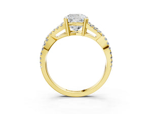 Yellow gold Cushion Solitaire Twist Band with Pavé Setting and Four-Prong Setting_51