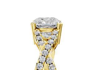 Yellow gold Cushion Solitaire Twist Band with Pavé Setting and Four-Prong Setting_59