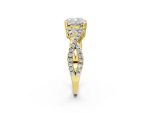Yellow gold Cushion Solitaire Twist Band with Pavé Setting and Four-Prong Setting_62
