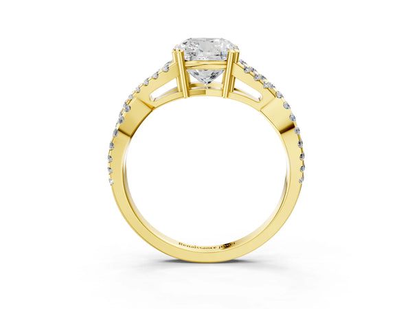 Yellow gold Cushion Solitaire Twist Band with Pavé Setting and Four-Prong Setting_63