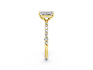 Yellow gold Emerald Cut Diamond Pavé Band Solitaire Ring with Four-Prong Setting_14