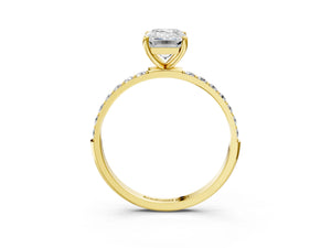 Yellow gold Emerald Cut Diamond Pavé Band Solitaire Ring with Four-Prong Setting_15