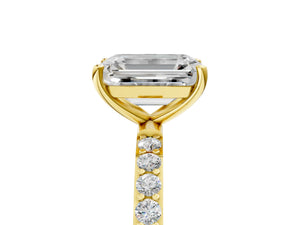 Yellow gold Emerald Cut Diamond Pavé Band Solitaire Ring with Four-Prong Setting_17