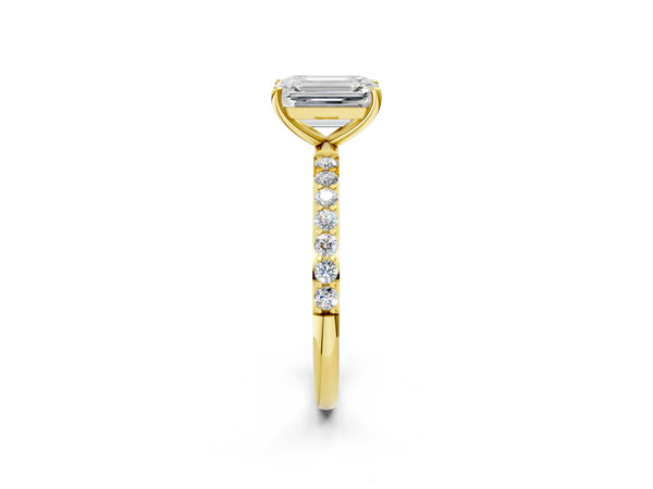 Yellow gold Emerald Cut Diamond Pavé Band Solitaire Ring with Four-Prong Setting_20