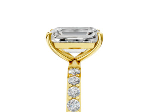 Yellow gold Emerald Cut Diamond Pavé Band Solitaire Ring with Four-Prong Setting_23