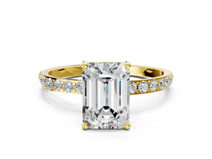 Yellow gold Emerald Cut Diamond Pavé Band Solitaire Ring with Four-Prong Setting_24