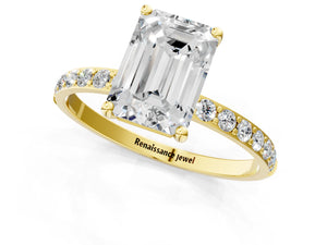 Yellow gold Emerald Cut Diamond Pavé Band Solitaire Ring with Four-Prong Setting_25