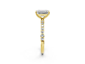 Yellow gold Emerald Cut Diamond Pavé Band Solitaire Ring with Four-Prong Setting_26