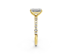 Yellow gold Emerald Cut Diamond Pavé Band Solitaire Ring with Four-Prong Setting_2