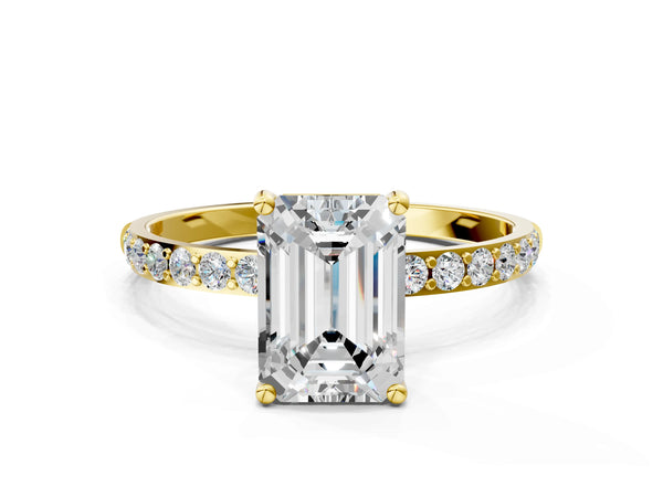 Yellow gold Emerald Cut Diamond Pavé Band Solitaire Ring with Four-Prong Setting_30