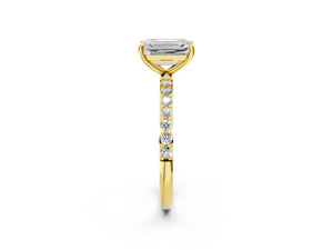 Yellow gold Emerald Cut Diamond Pavé Band Solitaire Ring with Four-Prong Setting_32