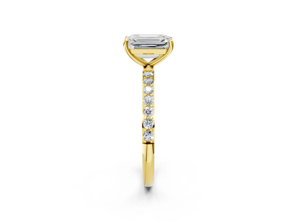Yellow gold Emerald Cut Diamond Pavé Band Solitaire Ring with Four-Prong Setting_32