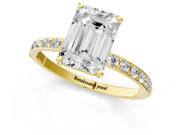 Yellow gold Emerald Cut Diamond Pavé Band Solitaire Ring with Four-Prong Setting_37