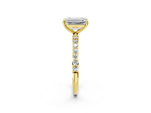 Yellow gold Emerald Cut Diamond Pavé Band Solitaire Ring with Four-Prong Setting_38