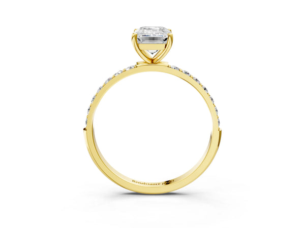 Yellow gold Emerald Cut Diamond Pavé Band Solitaire Ring with Four-Prong Setting_39