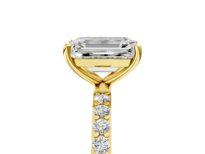 Yellow gold Emerald Cut Diamond Pavé Band Solitaire Ring with Four-Prong Setting_47