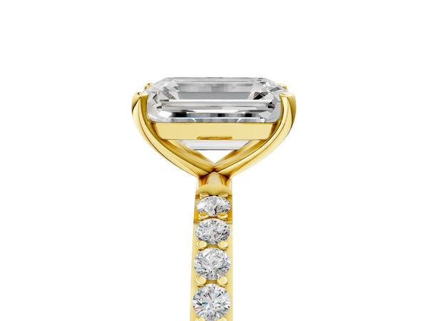 Yellow gold Emerald Cut Diamond Pavé Band Solitaire Ring with Four-Prong Setting_47