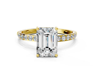 Yellow gold Emerald Cut Diamond Pavé Band Solitaire Ring with Four-Prong Setting_48