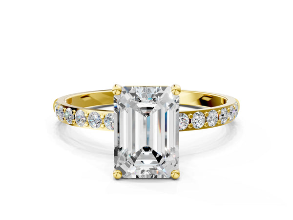 Yellow gold Emerald Cut Diamond Pavé Band Solitaire Ring with Four-Prong Setting_48