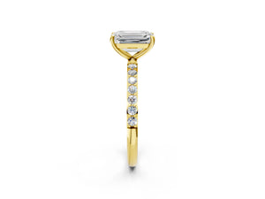 Yellow gold Emerald Cut Diamond Pavé Band Solitaire Ring with Four-Prong Setting_56