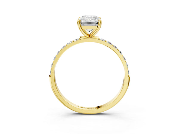 Yellow gold Emerald Cut Diamond Pavé Band Solitaire Ring with Four-Prong Setting_57