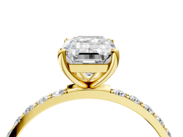 Yellow gold Emerald Cut Diamond Pavé Band Solitaire Ring with Four-Prong Setting_58