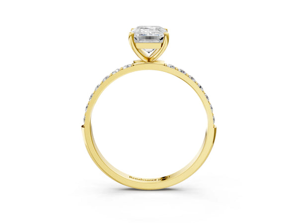 Yellow gold Emerald Cut Diamond Pavé Band Solitaire Ring with Four-Prong Setting_75