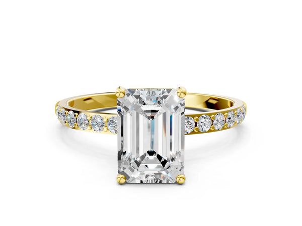 Yellow gold Emerald Cut Diamond Pavé Band Solitaire Ring with Four-Prong Setting_78