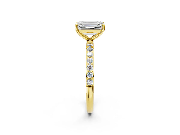 Yellow gold Emerald Cut Diamond Pavé Band Solitaire Ring with Four-Prong Setting_80