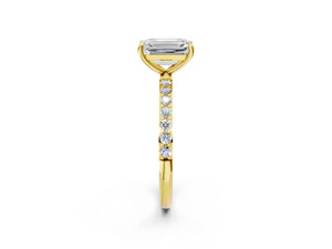 Yellow gold Emerald Cut Diamond Pavé Band Solitaire Ring with Four-Prong Setting_86