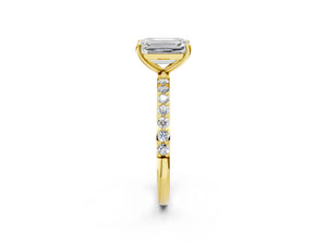 Yellow gold Emerald Cut Diamond Pavé Band Solitaire Ring with Four-Prong Setting_92