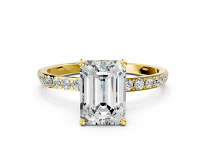 Yellow gold Emerald Cut Diamond Pavé Band Solitaire Ring with Four-Prong Setting_96