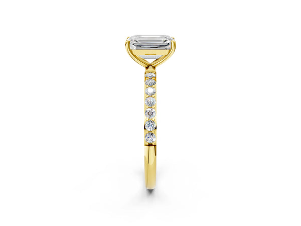 Yellow gold Emerald Cut Diamond Pavé Band Solitaire Ring with Four-Prong Setting_98