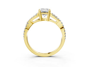 Yellow gold Emerald Solitaire Twist Band with Pavé Setting and Four-Prong Setting_15