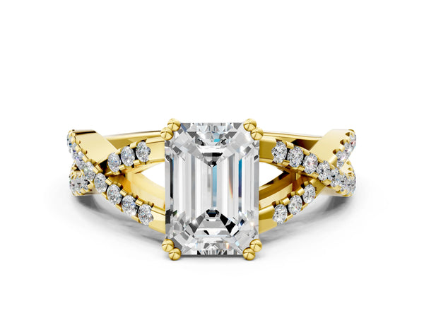 Yellow gold Emerald Solitaire Twist Band with Pavé Setting and Four-Prong Setting_18