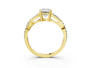 Yellow gold Emerald Solitaire Twist Band with Pavé Setting and Four-Prong Setting_27