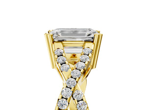 Yellow gold Emerald Solitaire Twist Band with Pavé Setting and Four-Prong Setting_35