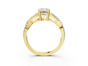 Yellow gold Emerald Solitaire Twist Band with Pavé Setting and Four-Prong Setting_3