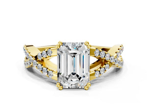 Yellow gold Emerald Solitaire Twist Band with Pavé Setting and Four-Prong Setting_42