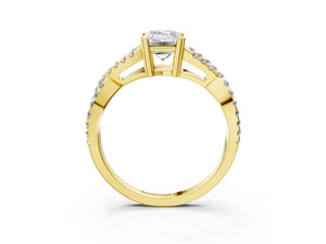 Yellow gold Emerald Solitaire Twist Band with Pavé Setting and Four-Prong Setting_45