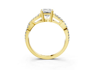 Yellow gold Emerald Solitaire Twist Band with Pavé Setting and Four-Prong Setting_57