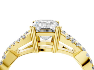 Yellow gold Emerald Solitaire Twist Band with Pavé Setting and Four-Prong Setting_82
