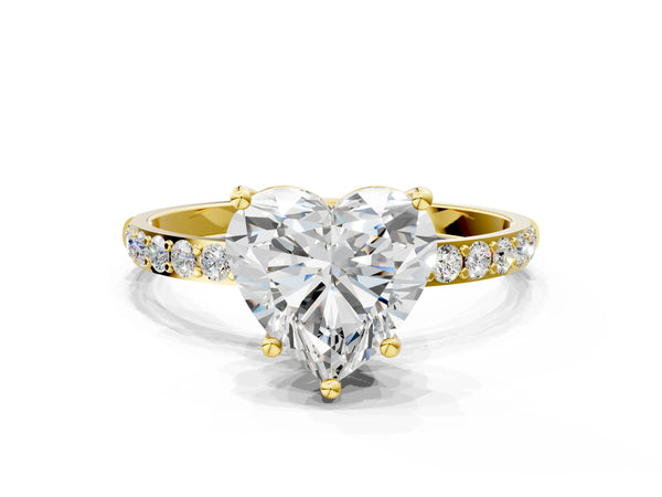 Yellow gold Heart Cut Diamond Pavé Band Solitaire Ring with Four-Prong Setting_102